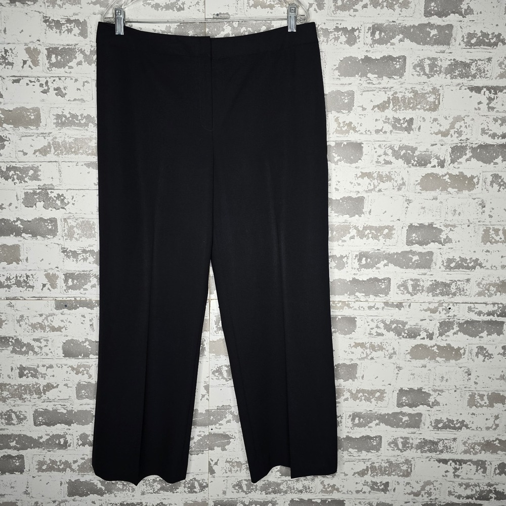 Lafayette 148 New York Pants Women 14 Black Wool Stretch Flat Front Straight Leg